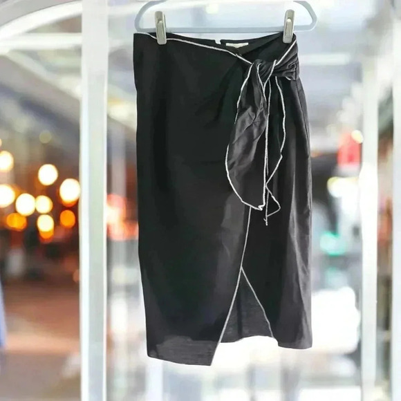 Linen Blend Wrap Skirt black - Picture 2 of 4